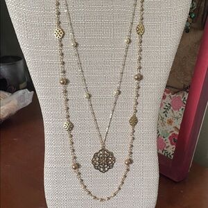 Chaps Gold and Pearl Double Strand Necklace NWT